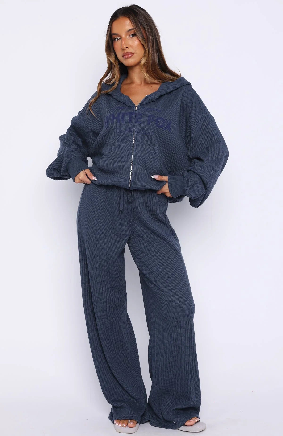 Leave Me Out Of It Waffle Wide Leg Sweatpants Navy