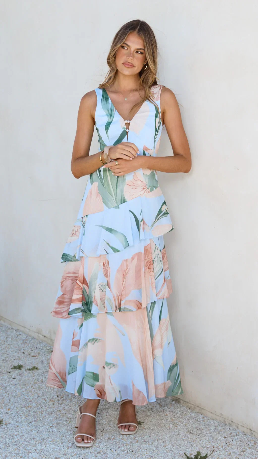 Reina Tiered Maxi Dress Blue Floral