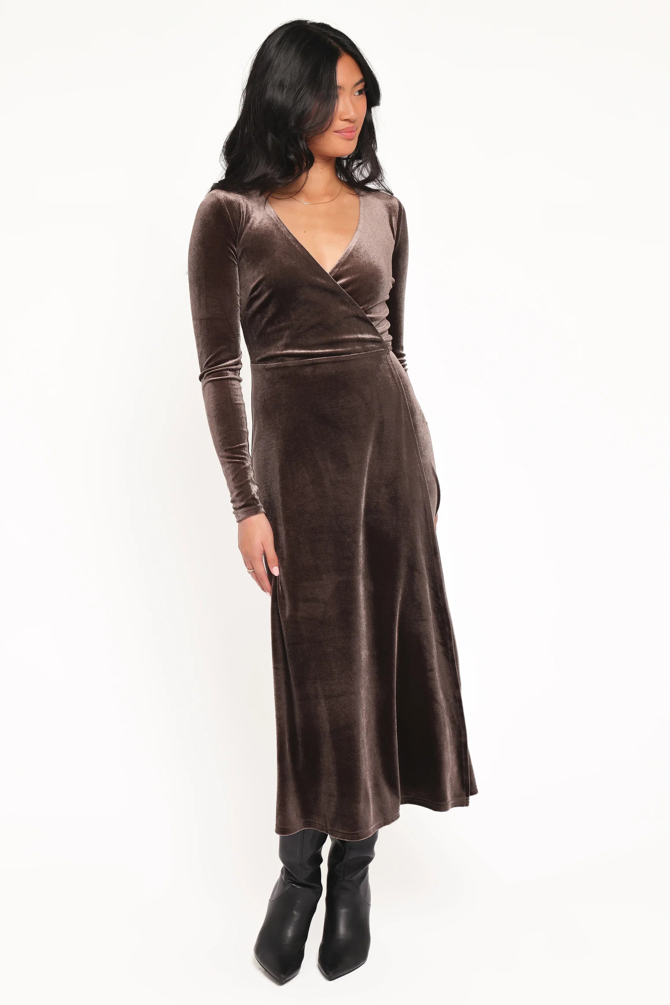 Darby Long Sleeve Midi Dress Dark Brown