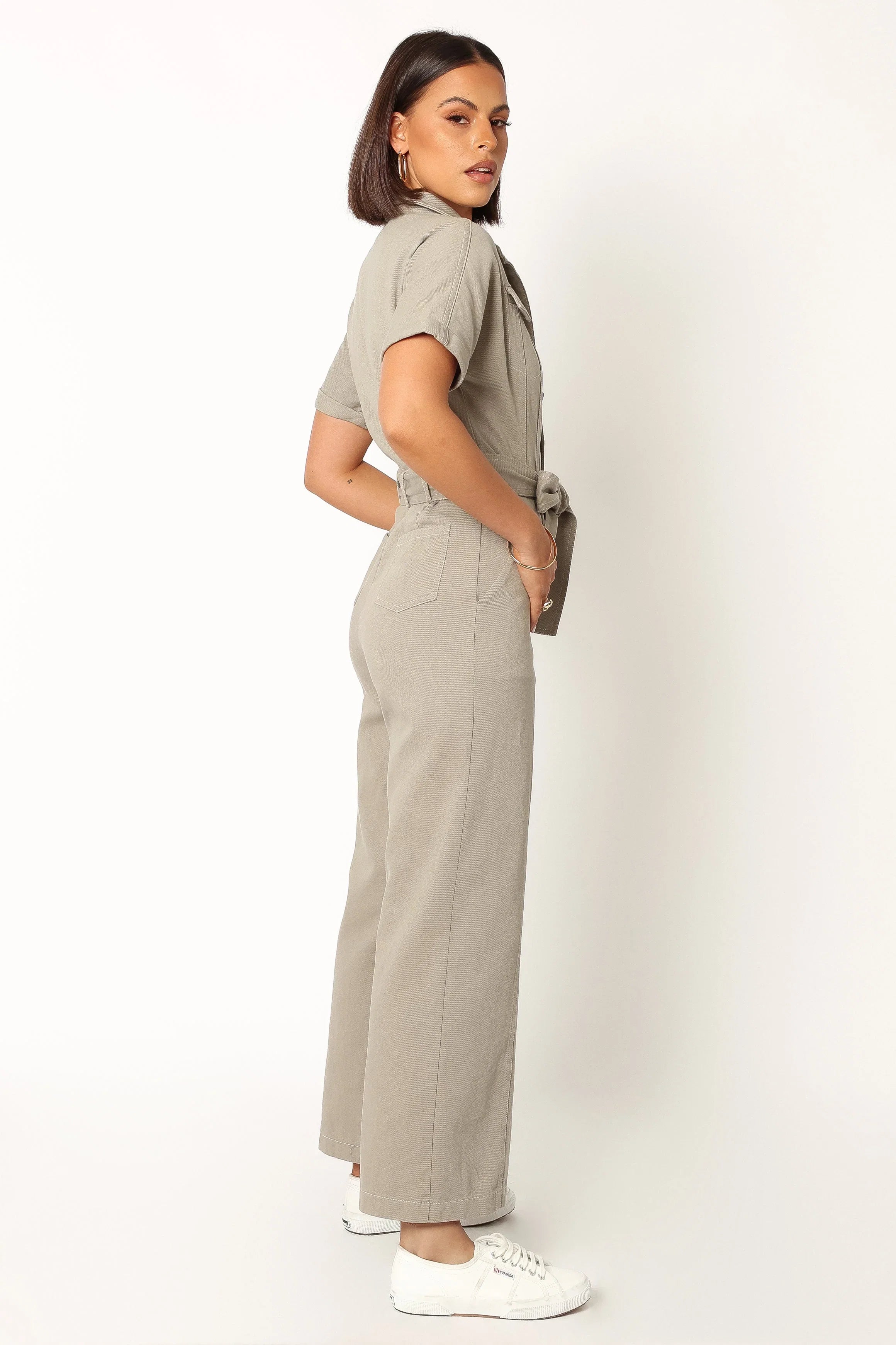 Demi Contrast Stitch Jumpsuit Olive