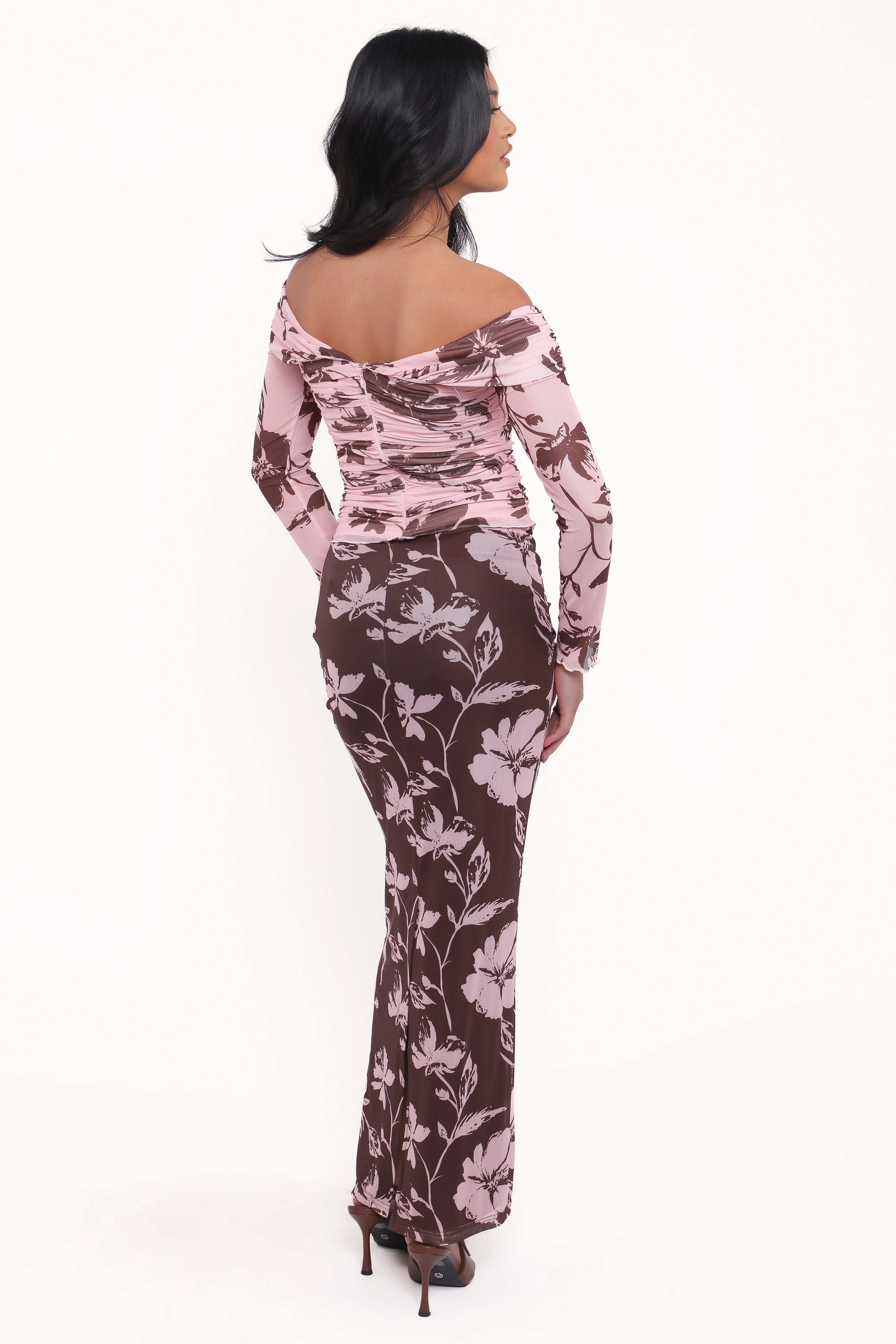 Navida Mesh Midi Skirt Pink Brown Floral