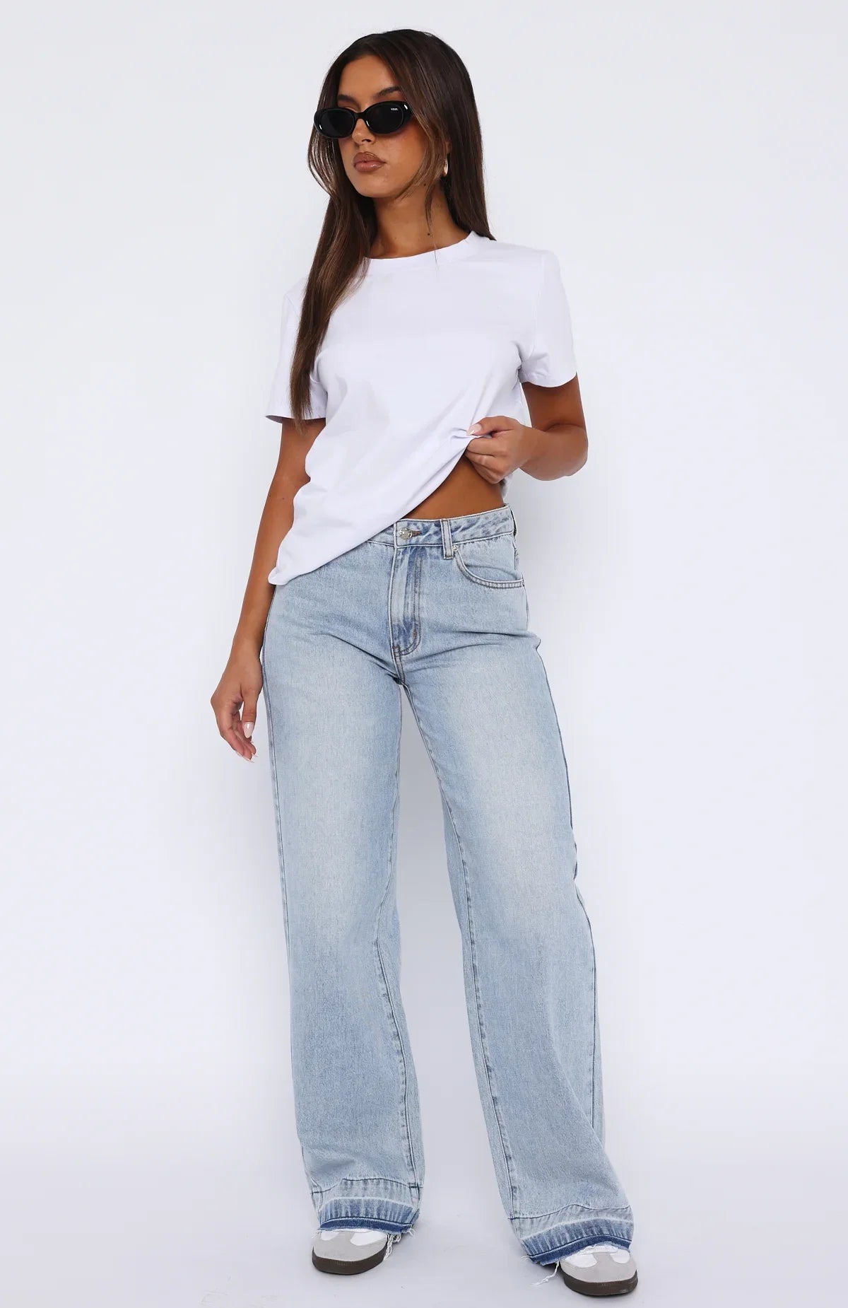 I Dont Need You Mid Rise Wide Leg Jeans Light Blue Wash