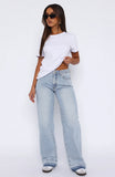 I Dont Need You Mid Rise Wide Leg Jeans Light Blue Wash