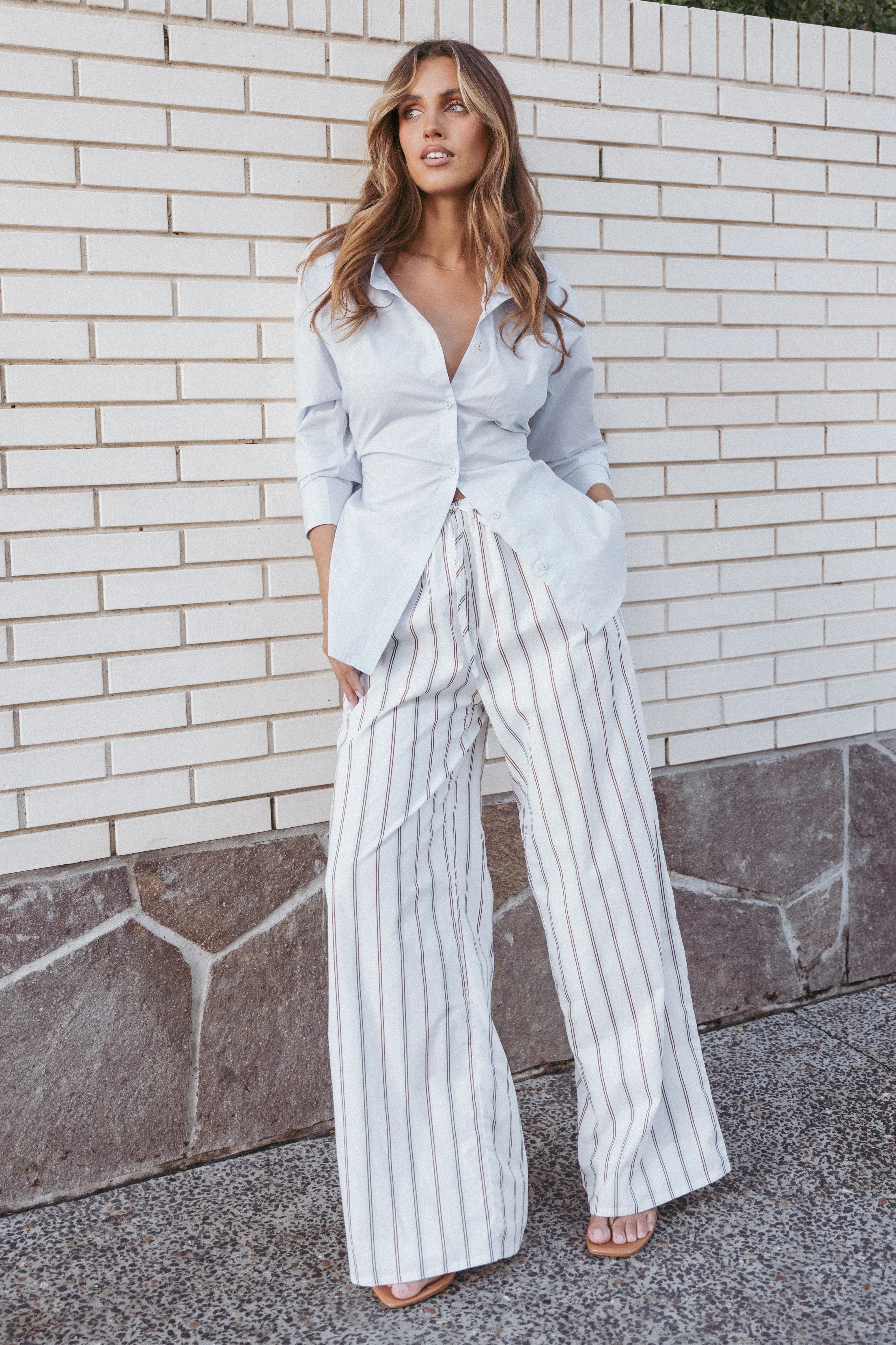 Ember Cotton Pants Blue Brown Stripe