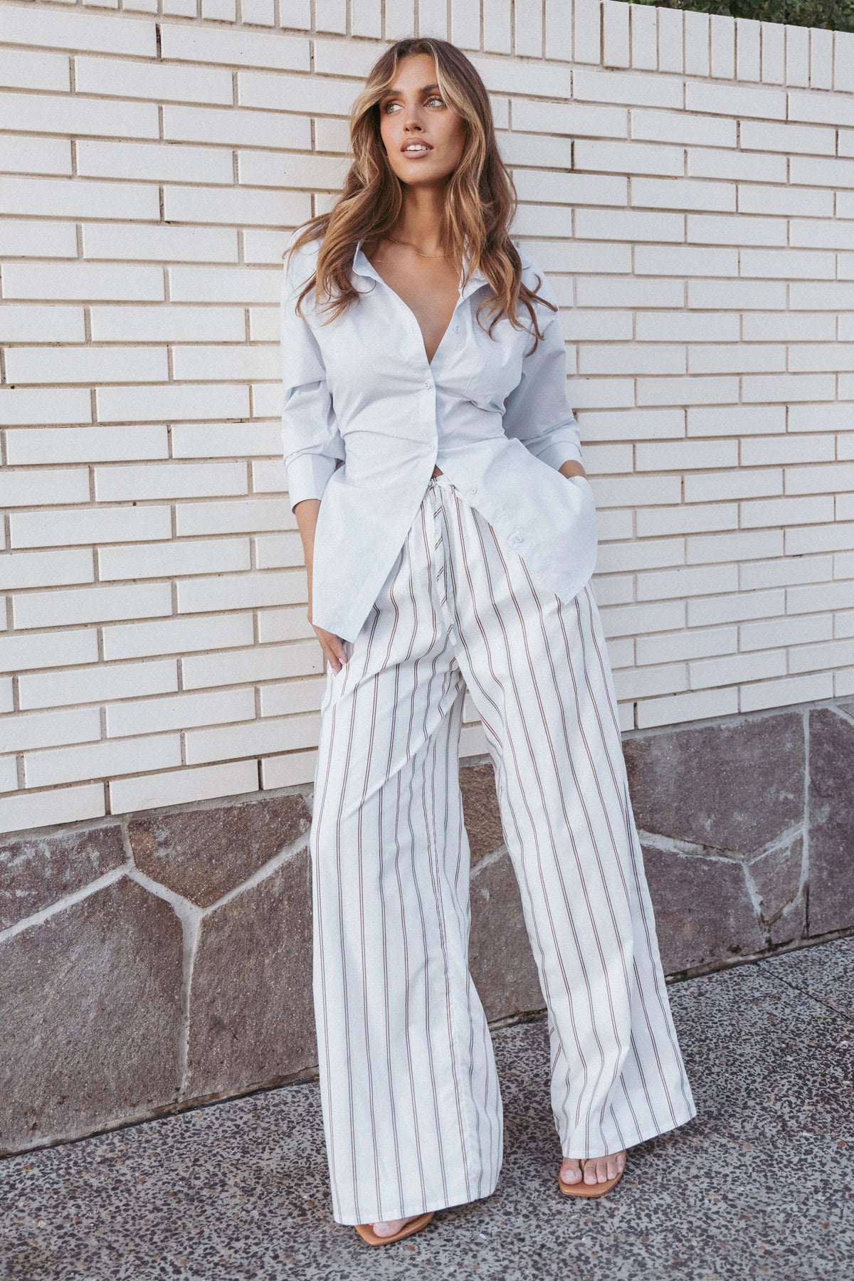 Ember Cotton Pants Blue Brown Stripe