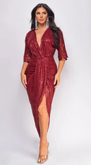 Uma Sequin Midi Dress Burgundy