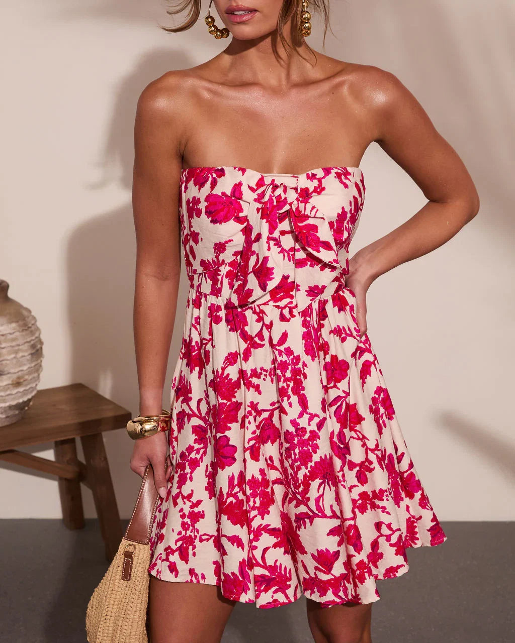 Veyra Strapless Tropical Print Mini Dress