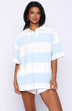 Catch A Wink Oversized Short Sleeve Rugby Shirt Blue White Stripe