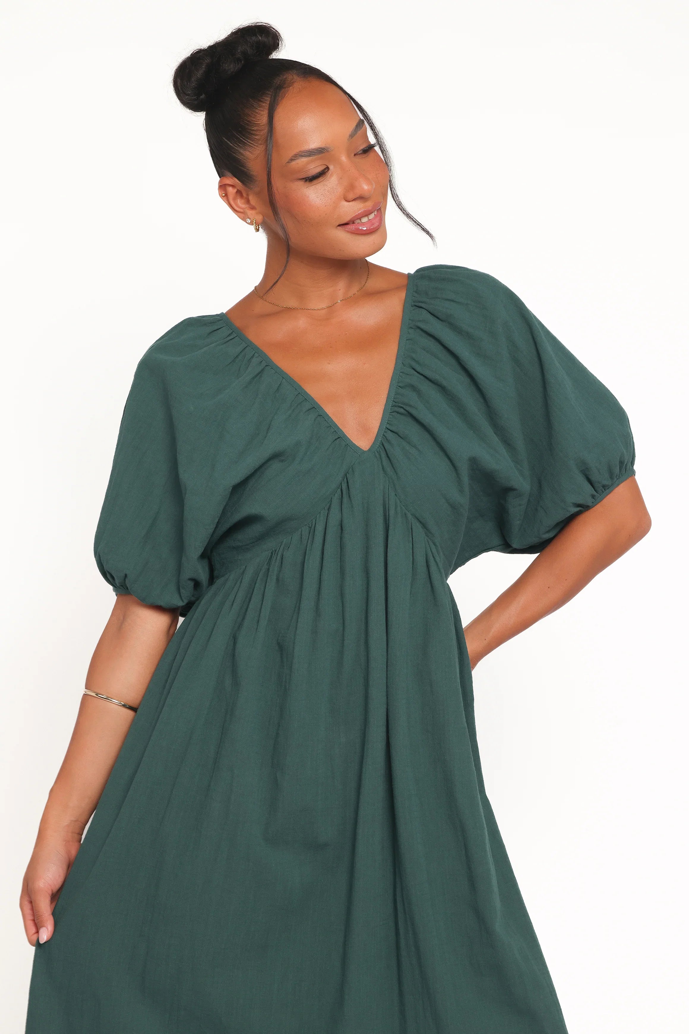 Sullivan Puff Sleeve Maxi Dress Forest Green