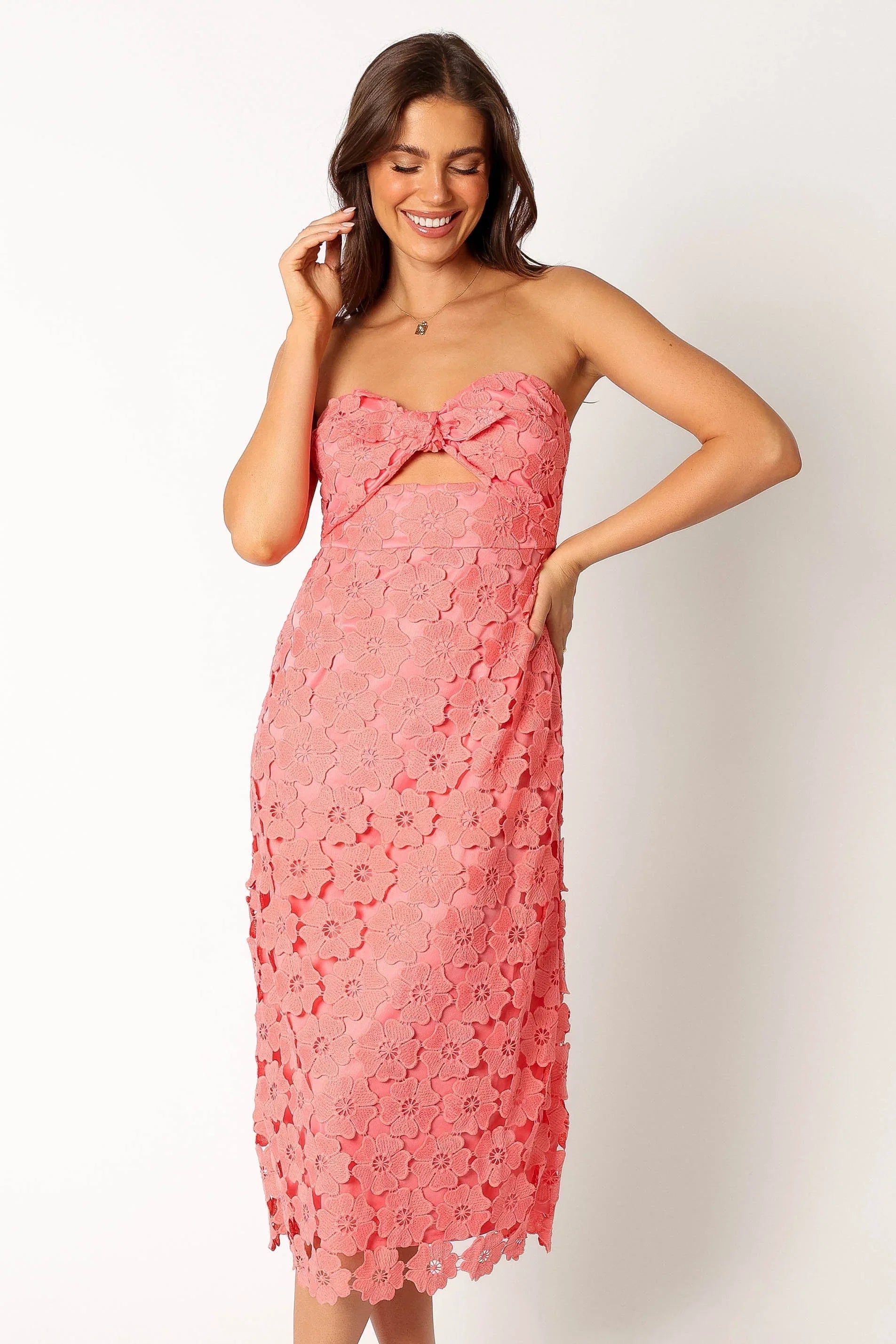 Tyler Strapless Midi Dress Watermelon