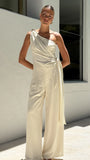 Leela One Shoulder Top and Pants Set Beige