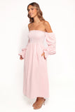Domenica Shirred Long Sleeve Midi Dress Pink