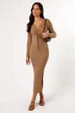 Irene Long Sleeve Midi Dress Coffee