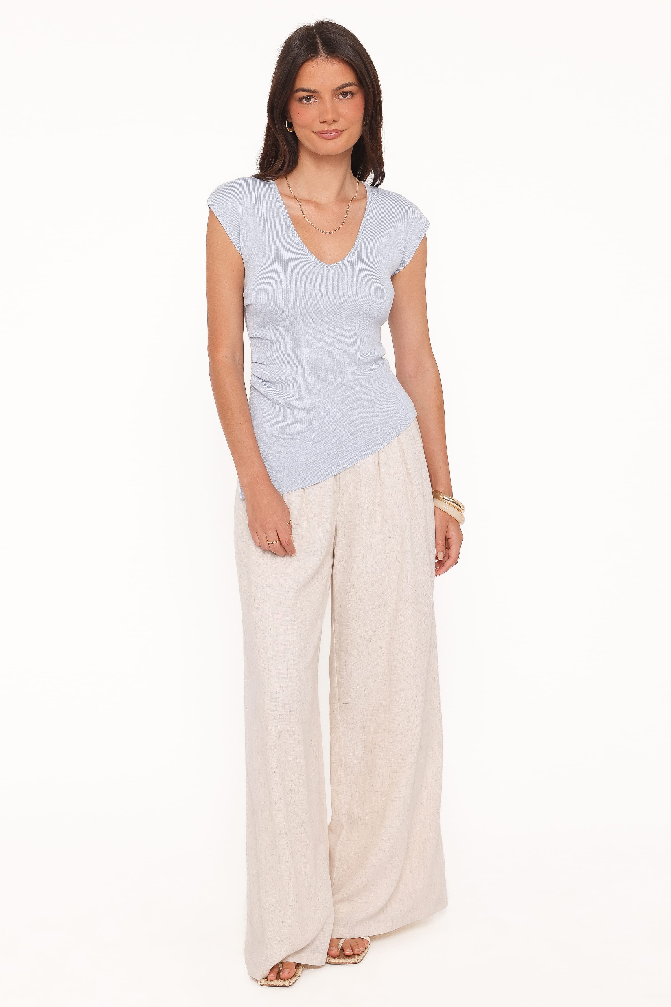 Tori Side Cinch Knitted Top Light Blue