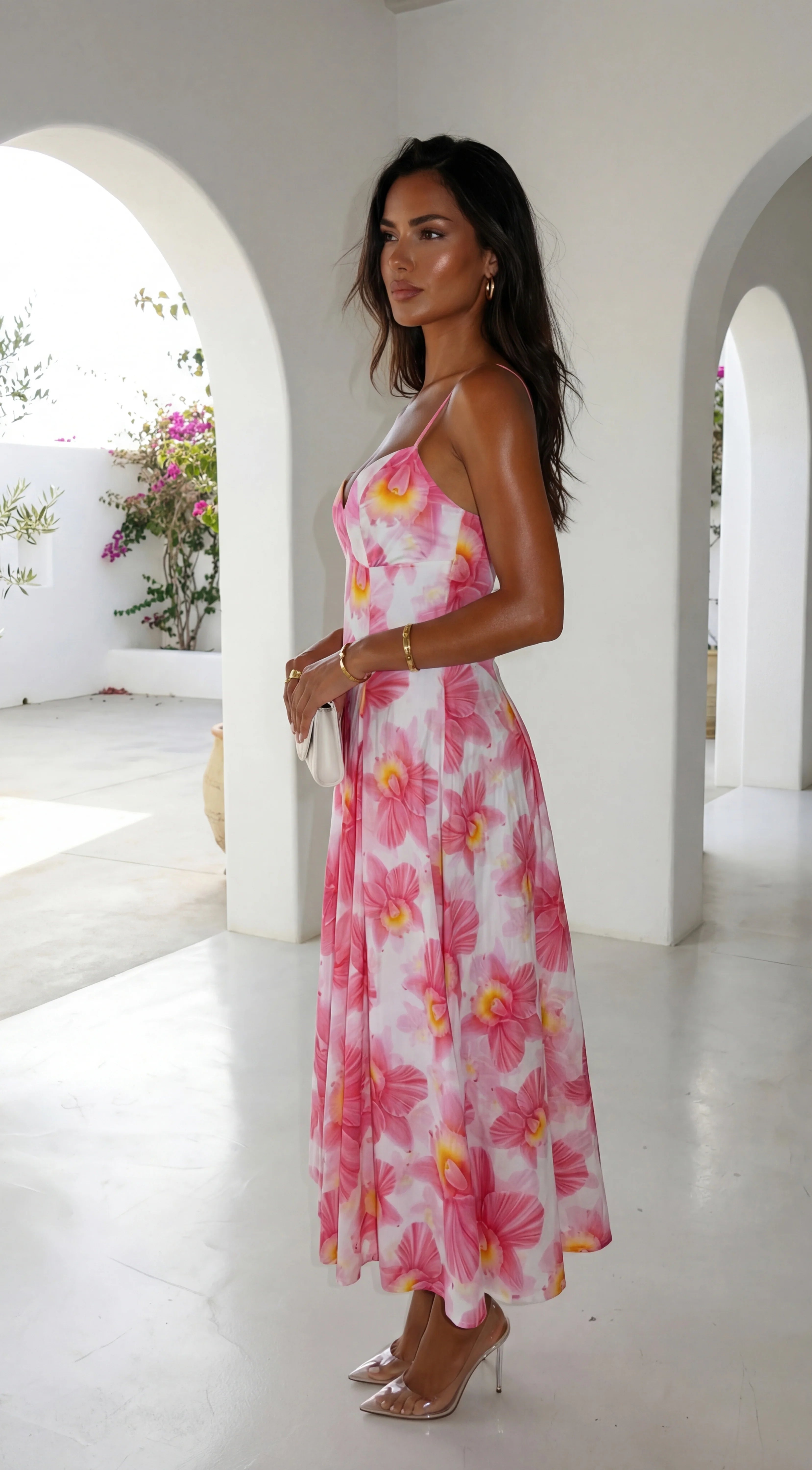 Lunaya Floral Midi Dress Pink Multi