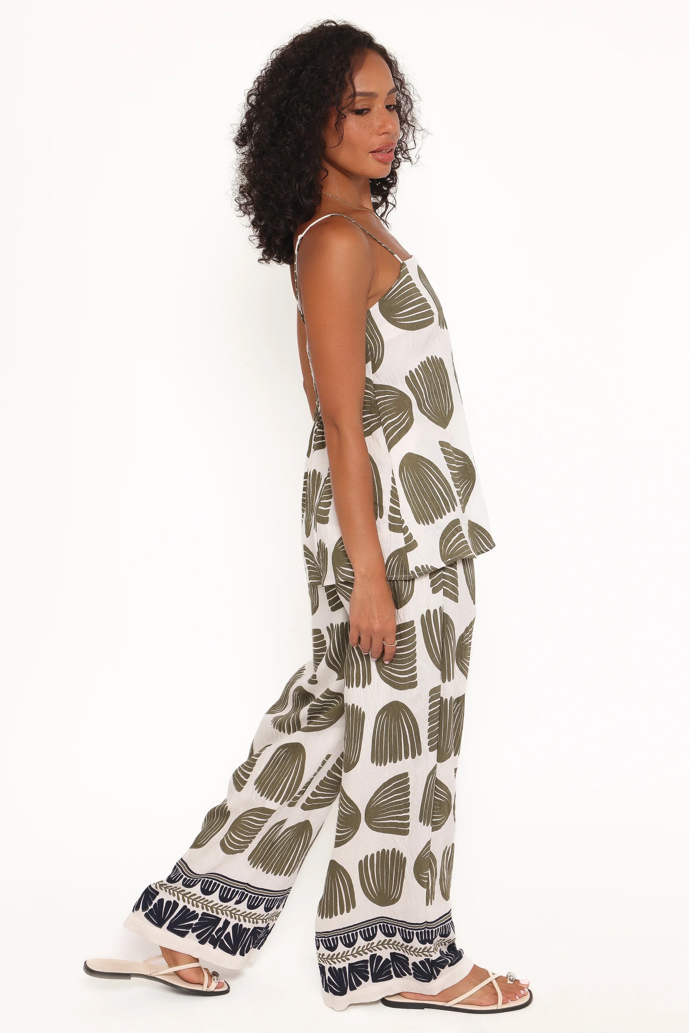 Brianna Pant Set Green Palm Print