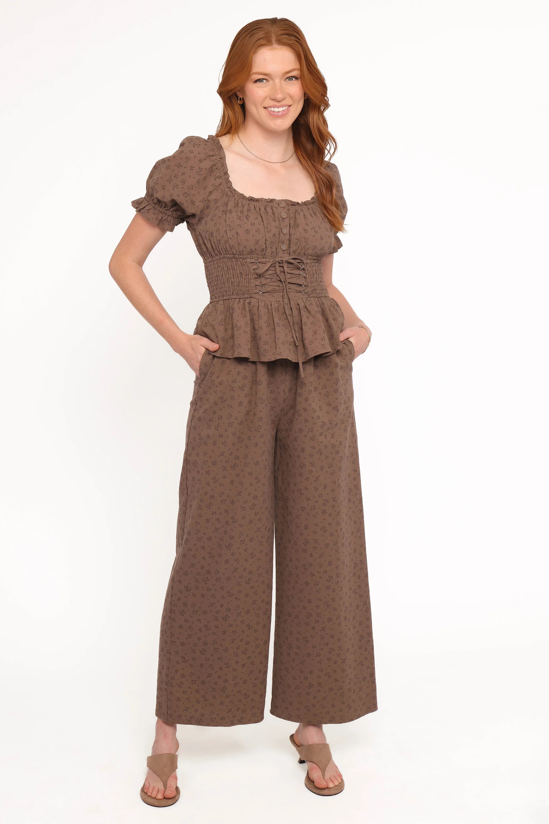 Bridget Jumpsuit Taupe Purple Floral