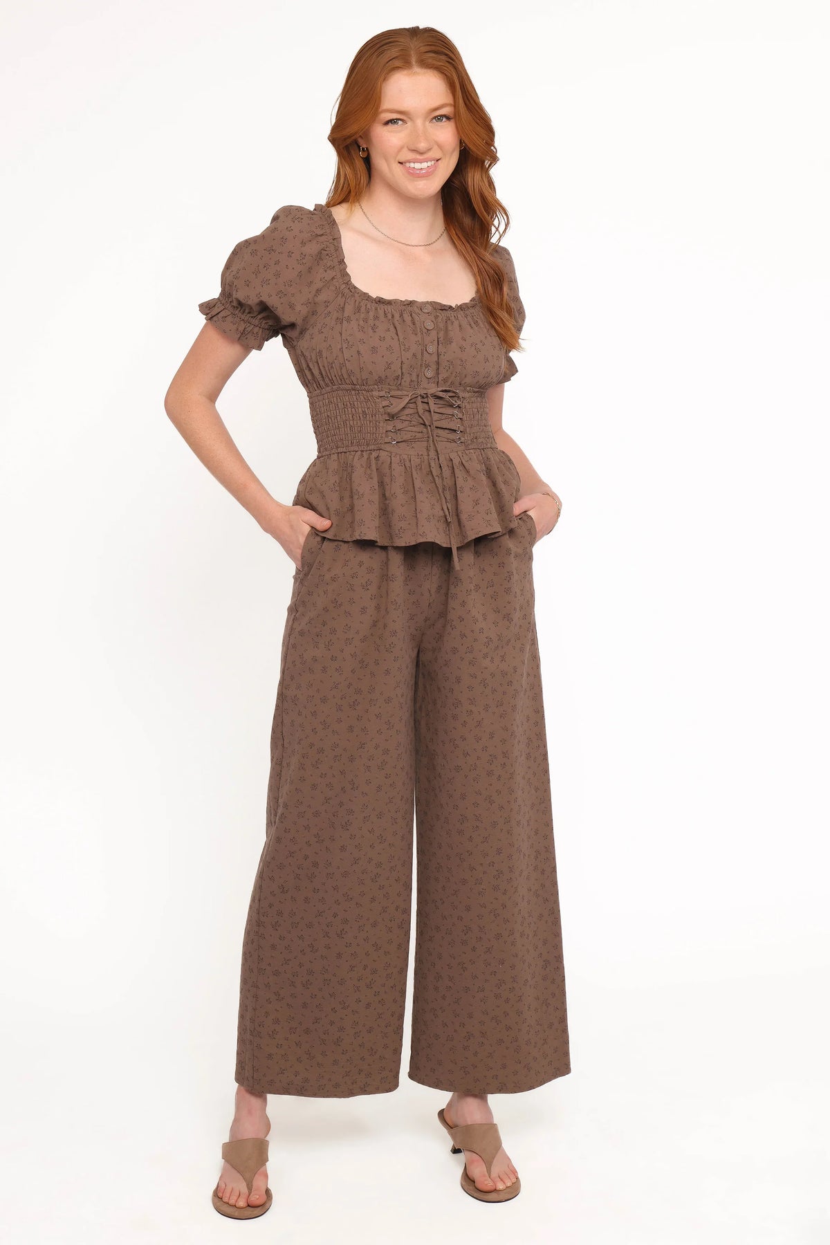 Bridget Jumpsuit Taupe Purple Floral
