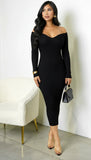 Lio Off Shoulder Ribbed Midi Dress Black