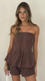 Sharni Strapless Pleat Top and Shorts Set Chocolate