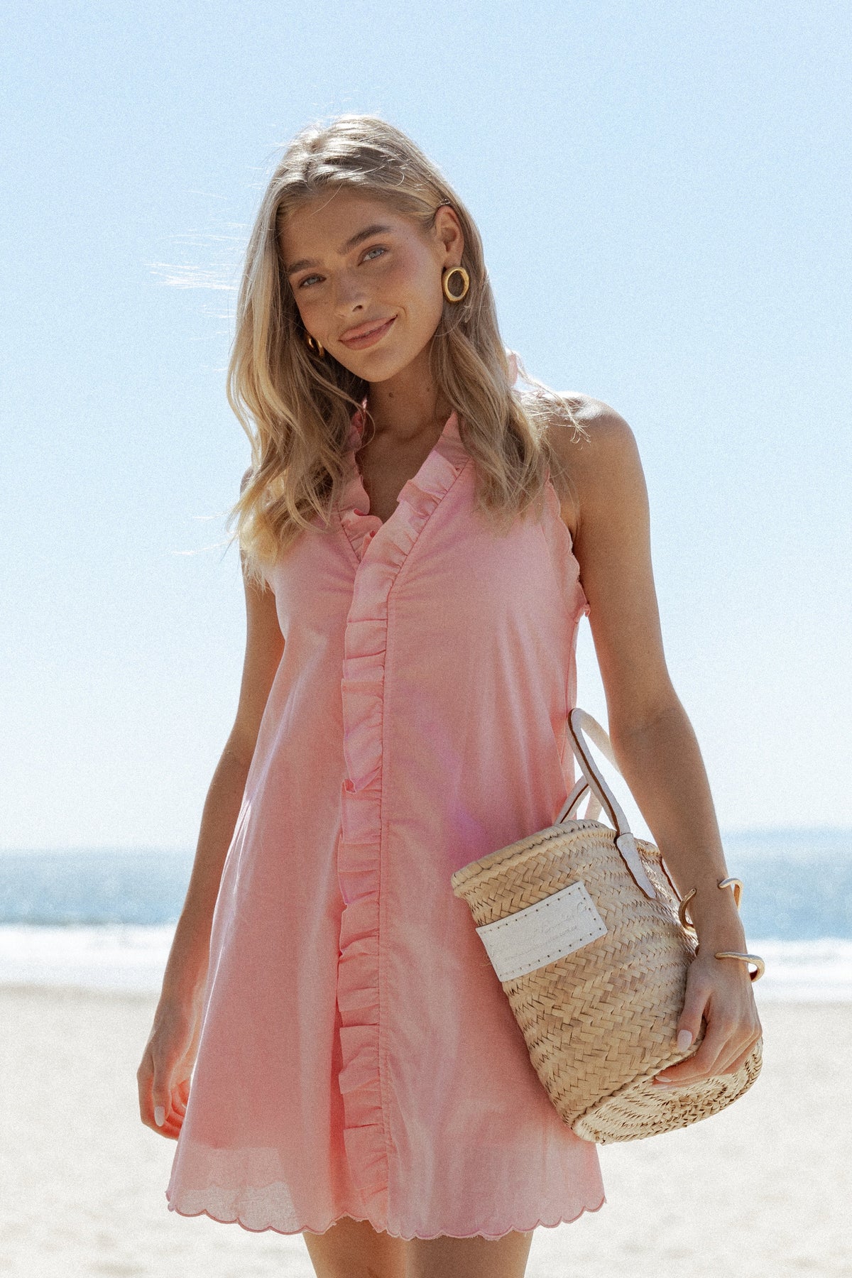 Cassandra Ruffle Mini Dress Pale Pink