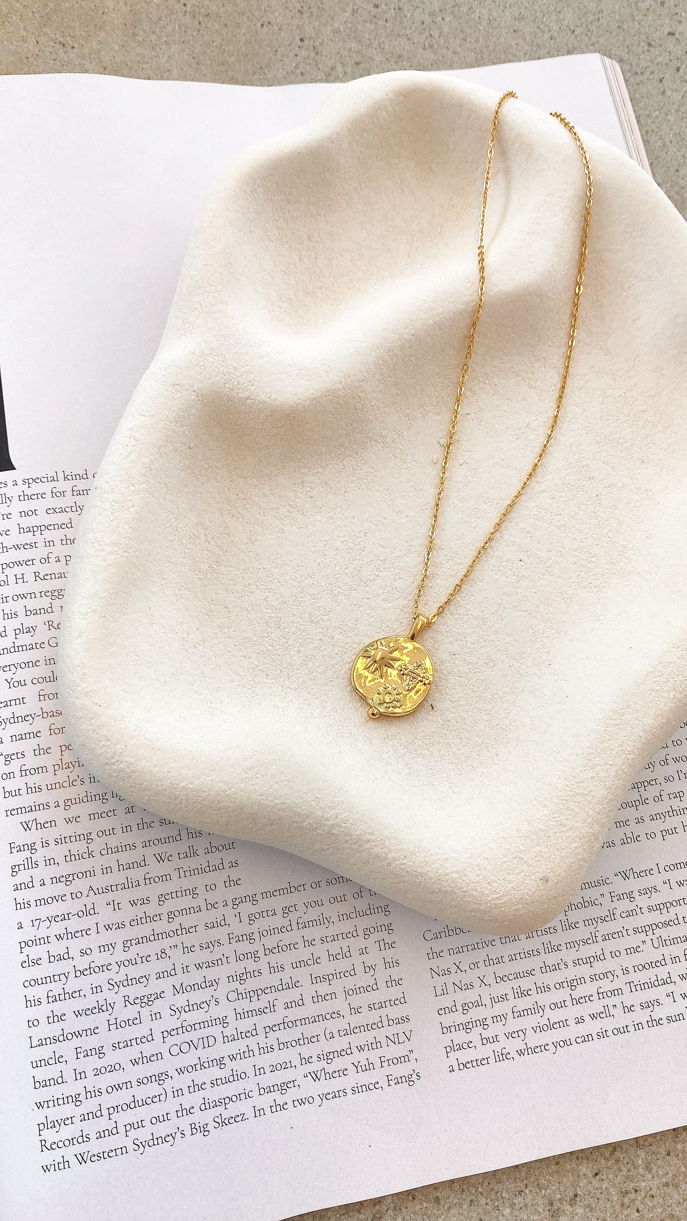 Ocean Coin Charm Necklace Gold