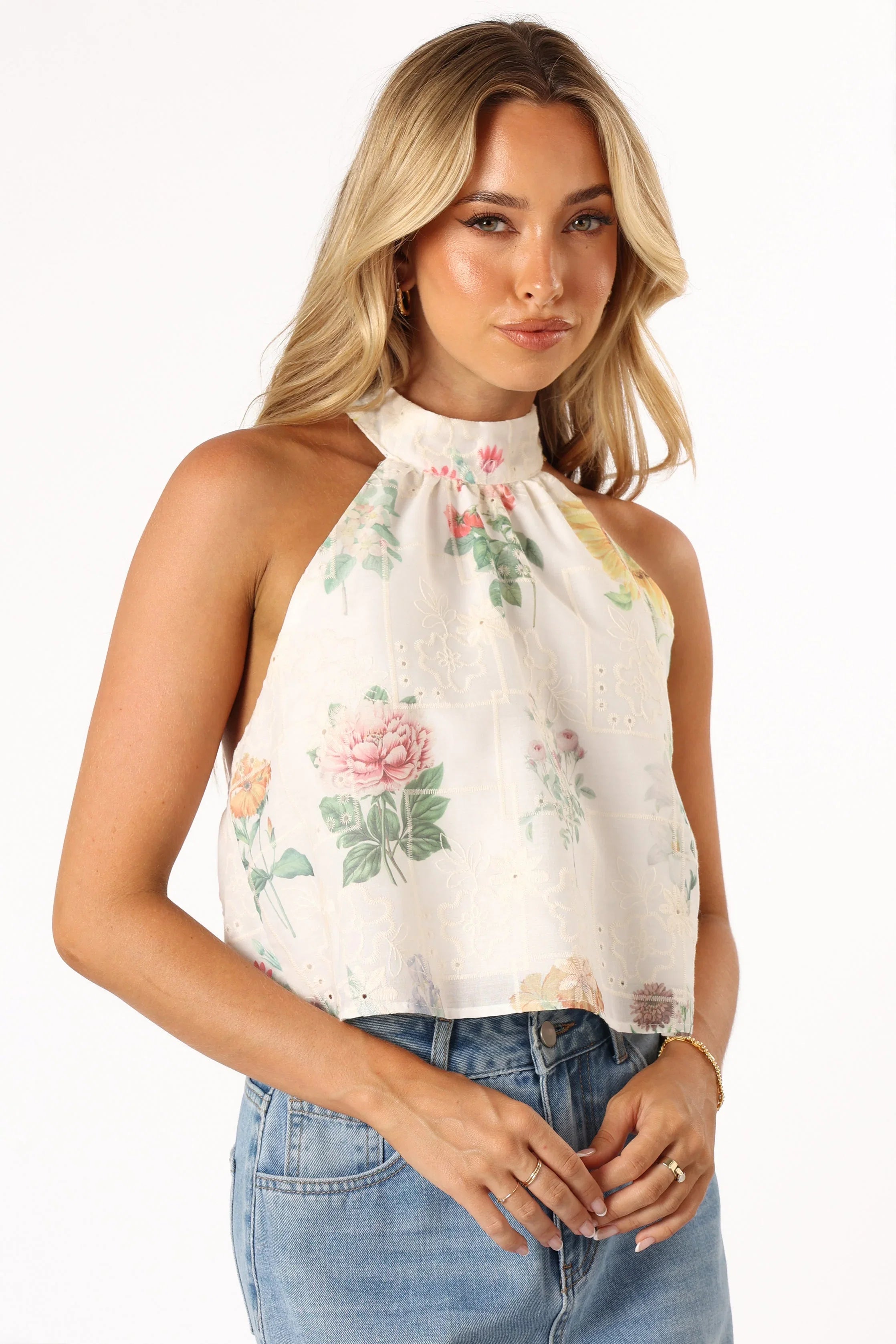 Willa Halterneck Top White Floral