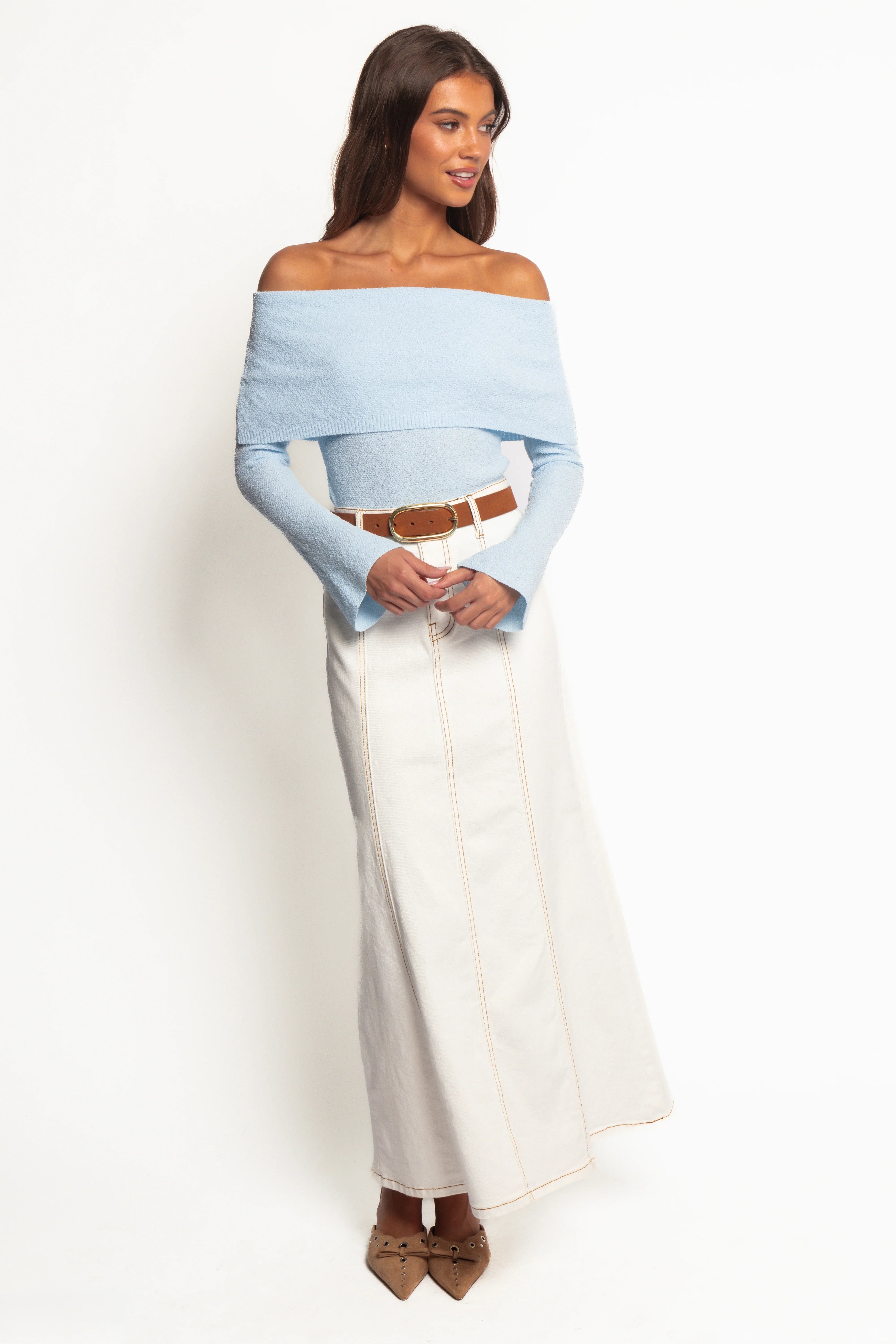 Rory Off Shoulder Top Pale Blue