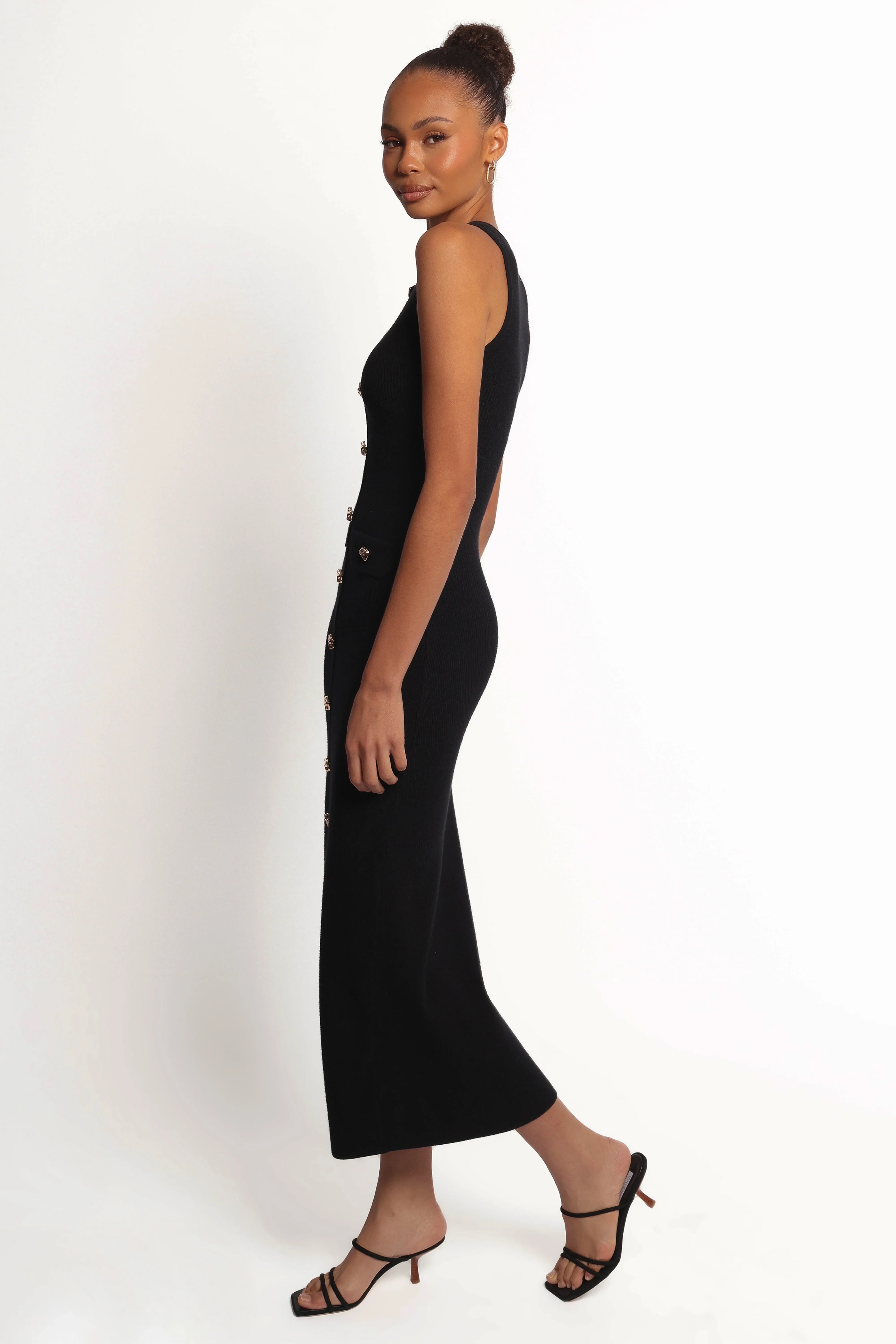 Aspen Button Up Knit Dress Black