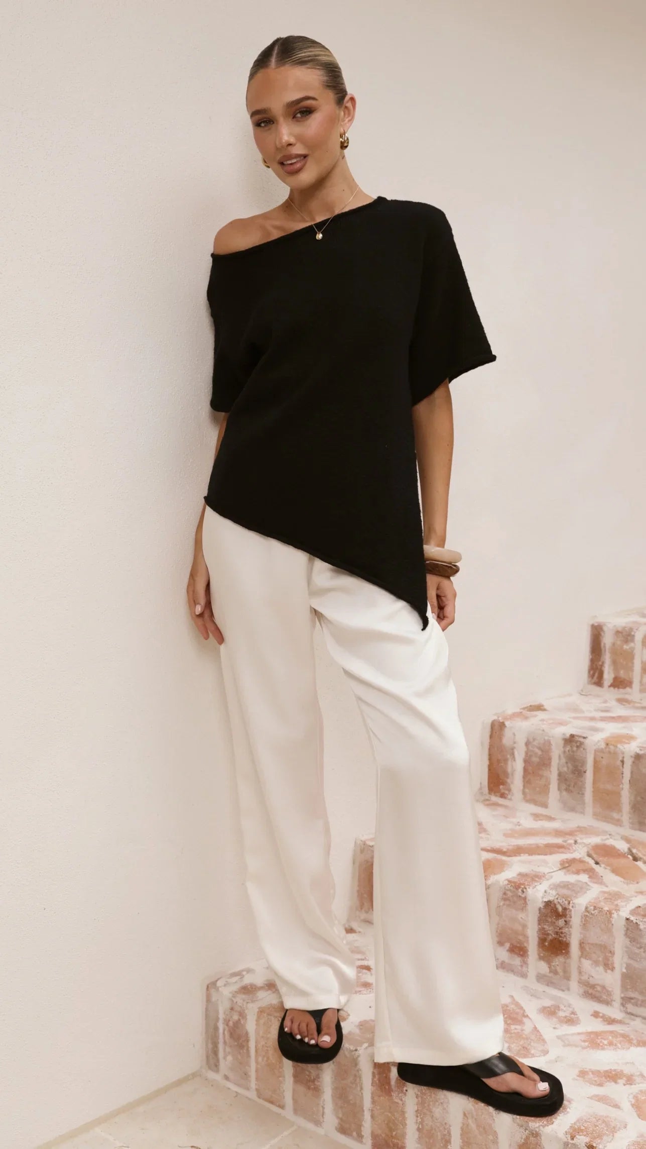 Cascadia Off Shoulder T Shirt Black