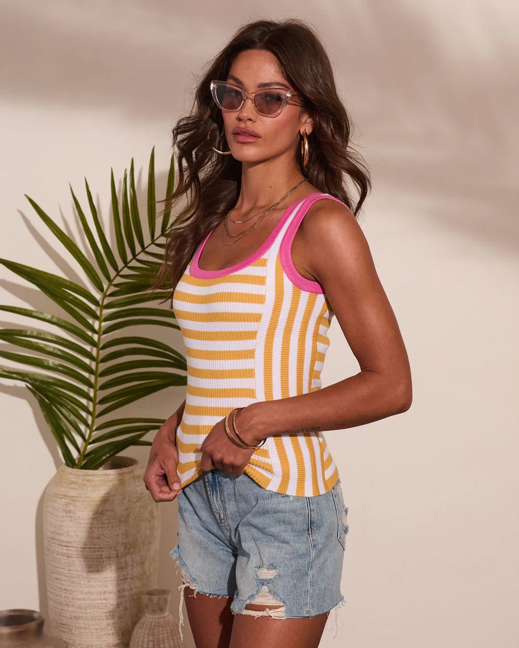 Summer Drift Striped Contrast Trim Tank Top