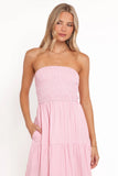 Maisie Strapless Midi Dress Pink Stripe
