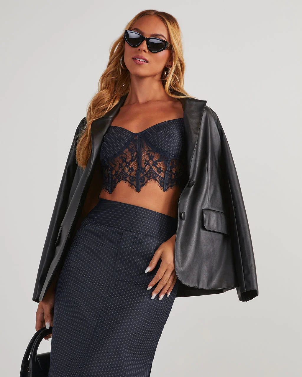 Whitmore Pinstripe Lace Corset Top