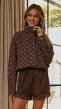 Nessie Funnel Neck Jacket Chocolate Blue Polka