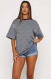 Touchdown Oversized Tee Choc Blue Stripe