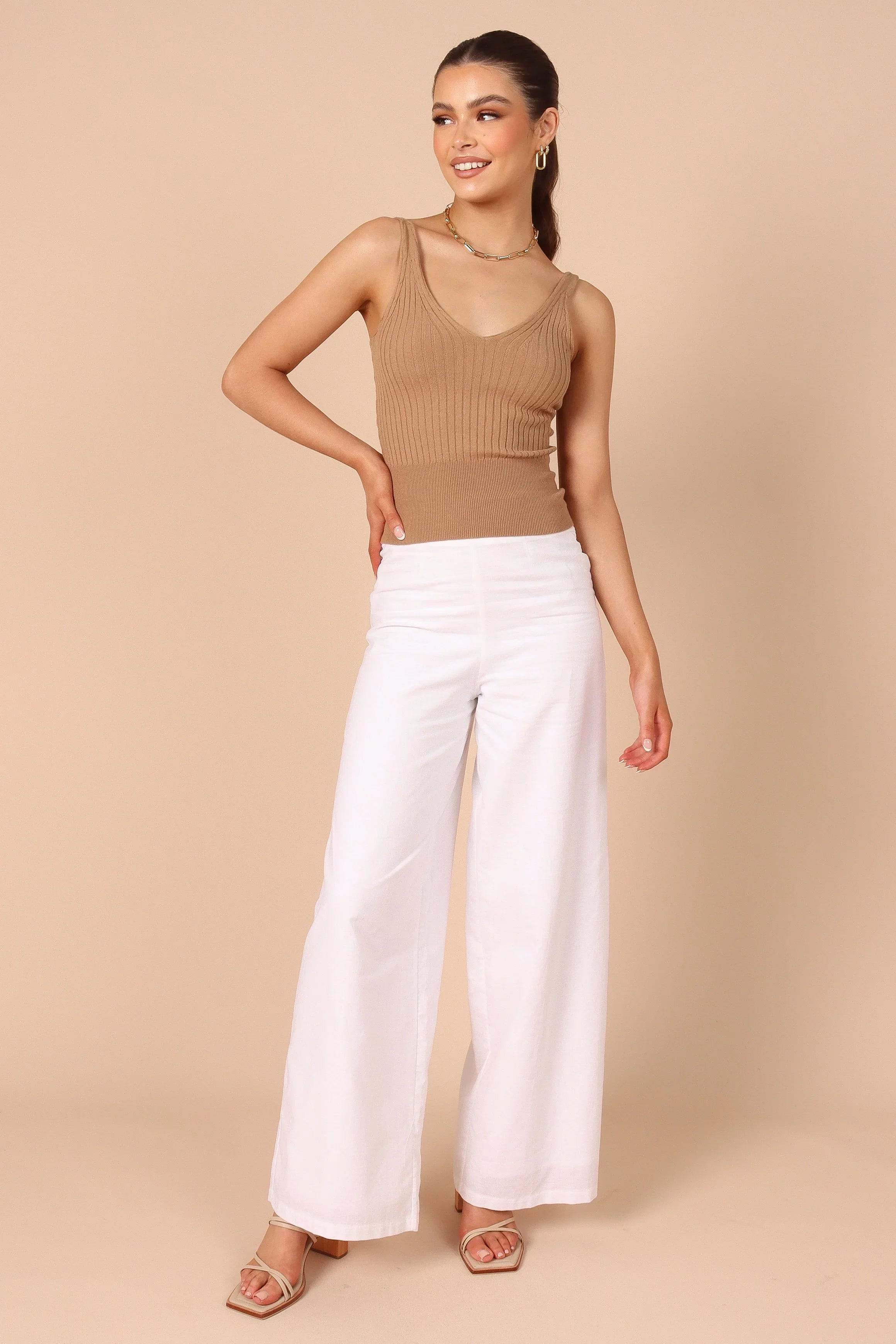 Gemma V Neck Tank Top Camel