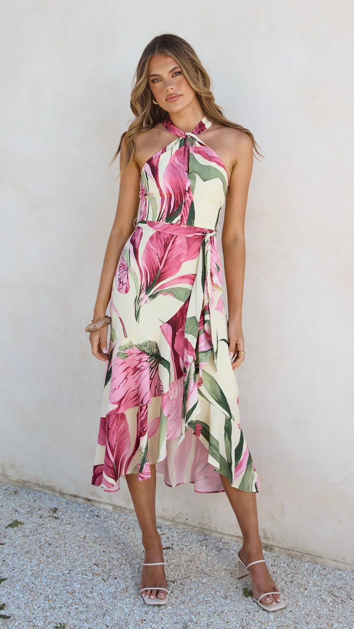 Alma Midi Dress Lemon Pink Floral