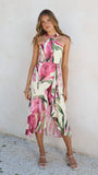 Alma Midi Dress Lemon Pink Floral