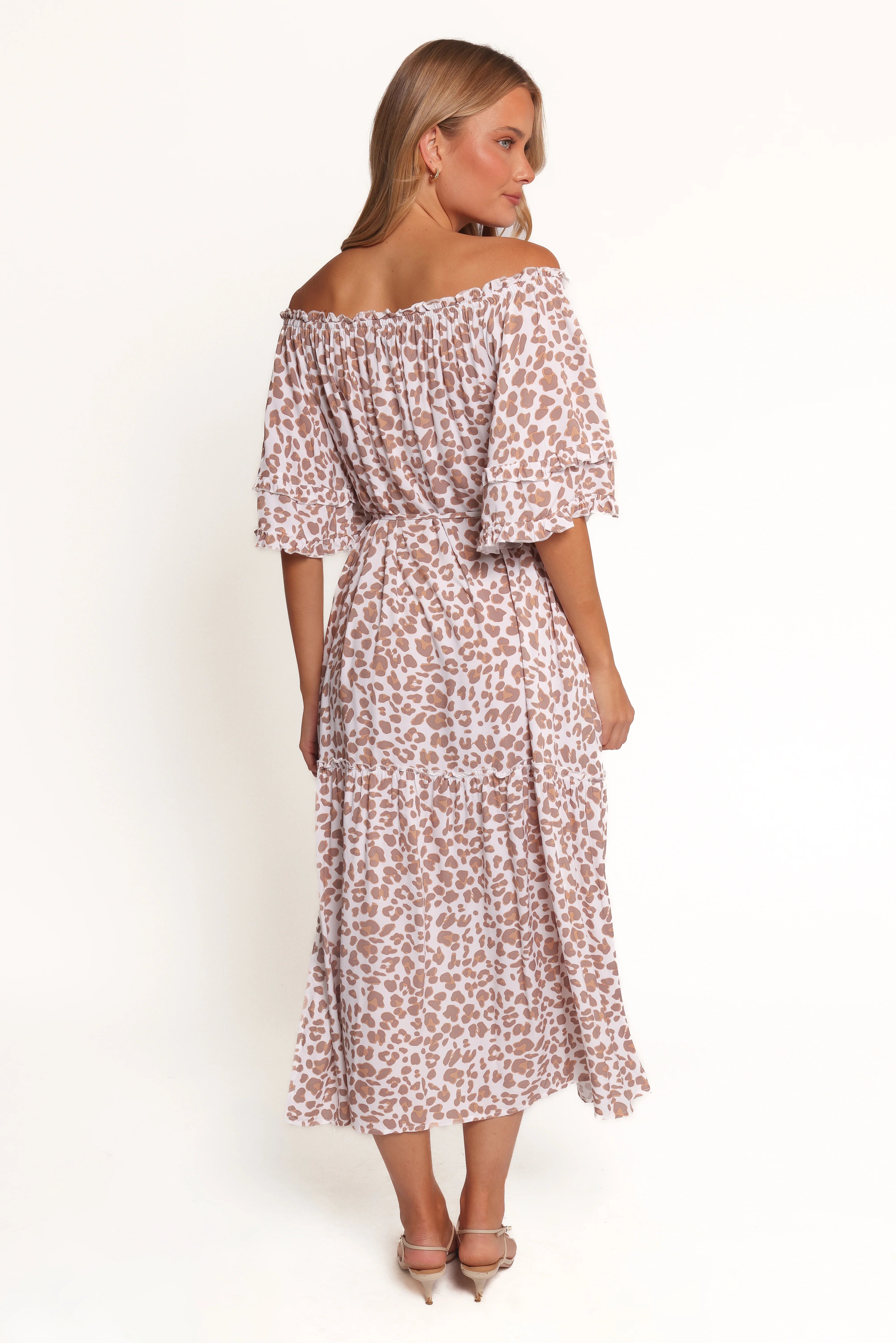 Rhody Off Shoulder Maxi Dress White Leopard