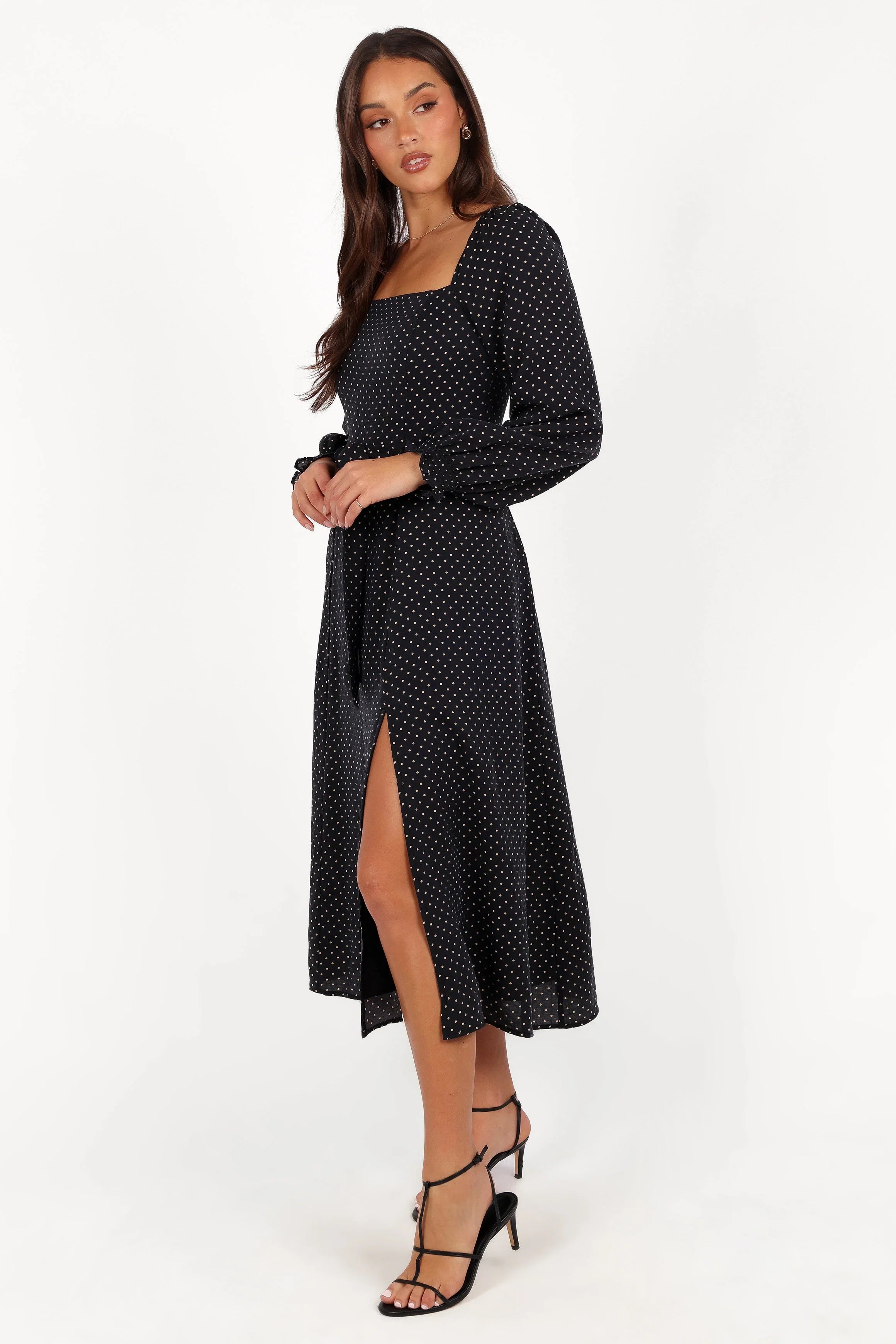Ettie Long Sleeve Midi Dress Black Polka Dot