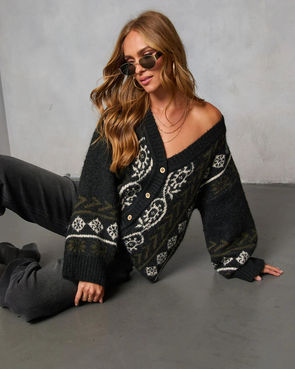 Oat Loop Abstract Print Cardigan