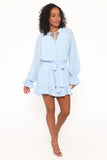 Brianna Long Sleeve Romper Blue
