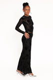 Emily Burnout Velvet Skirt Black