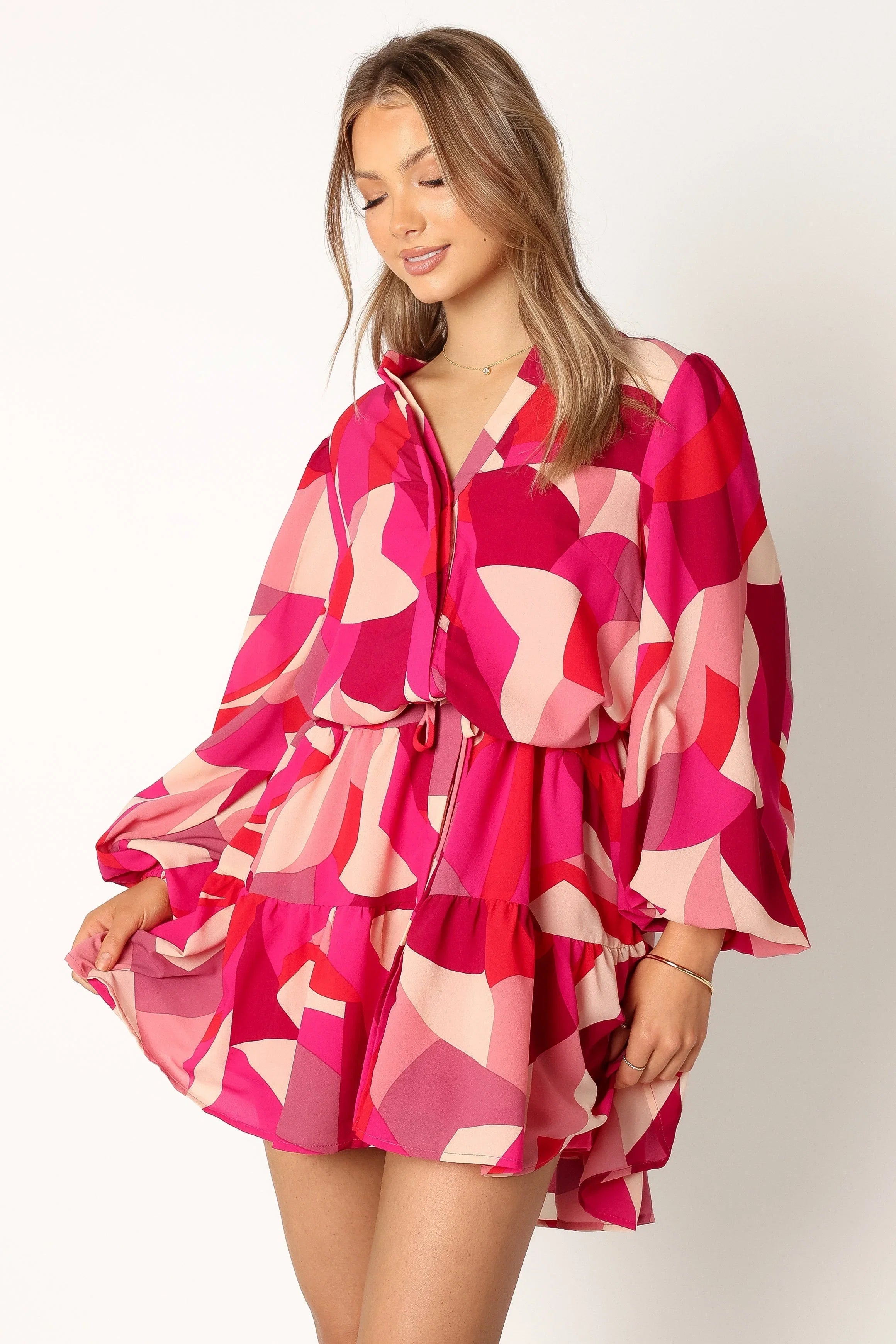 Milly Long Sleeve Mini Dress Red Magenta