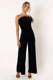 Donatella Feather Trim Jumpsuit Black