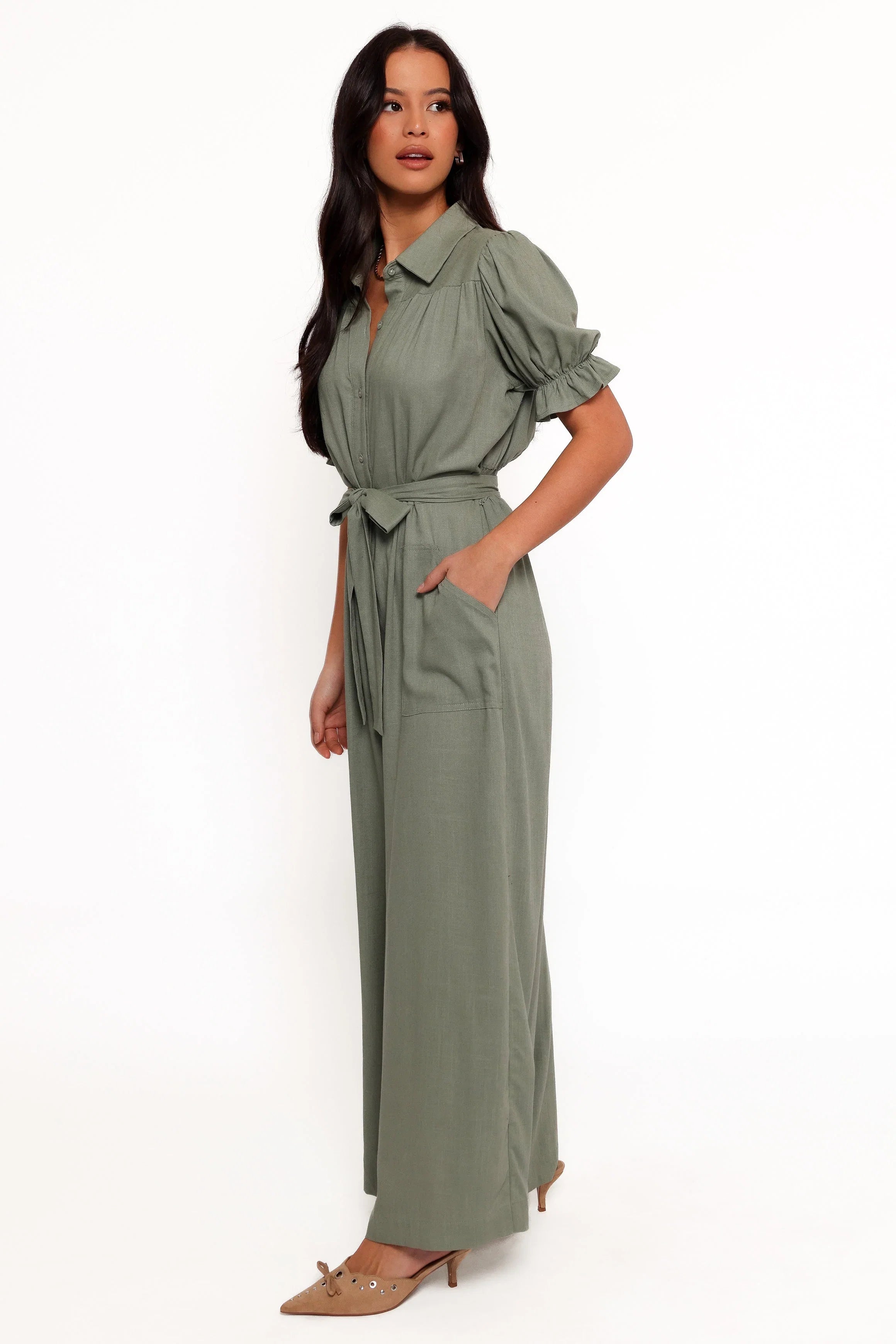 Minnie Waist Tie Jumpsuit Olive