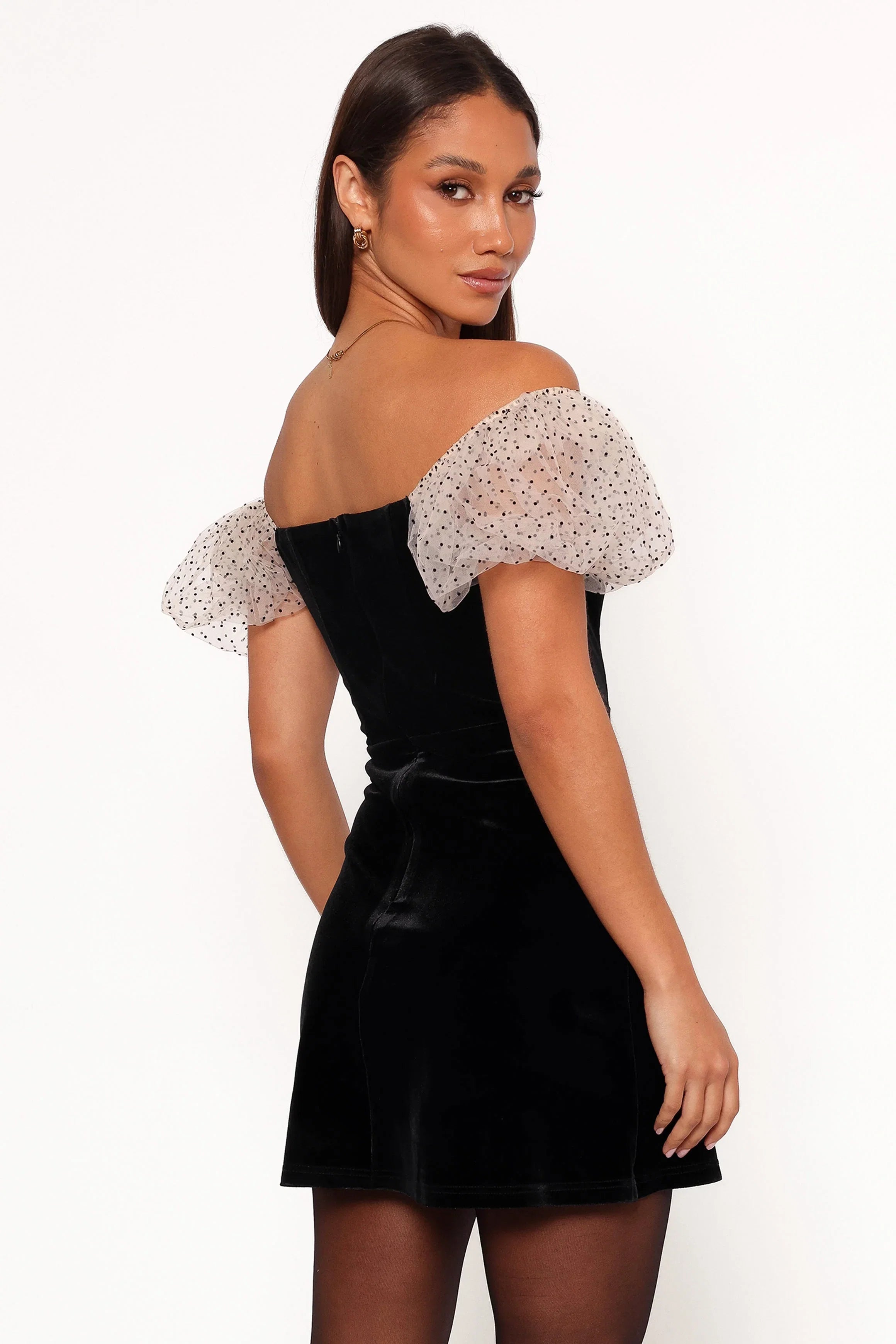 Ennette Velvet Mini Dress Black