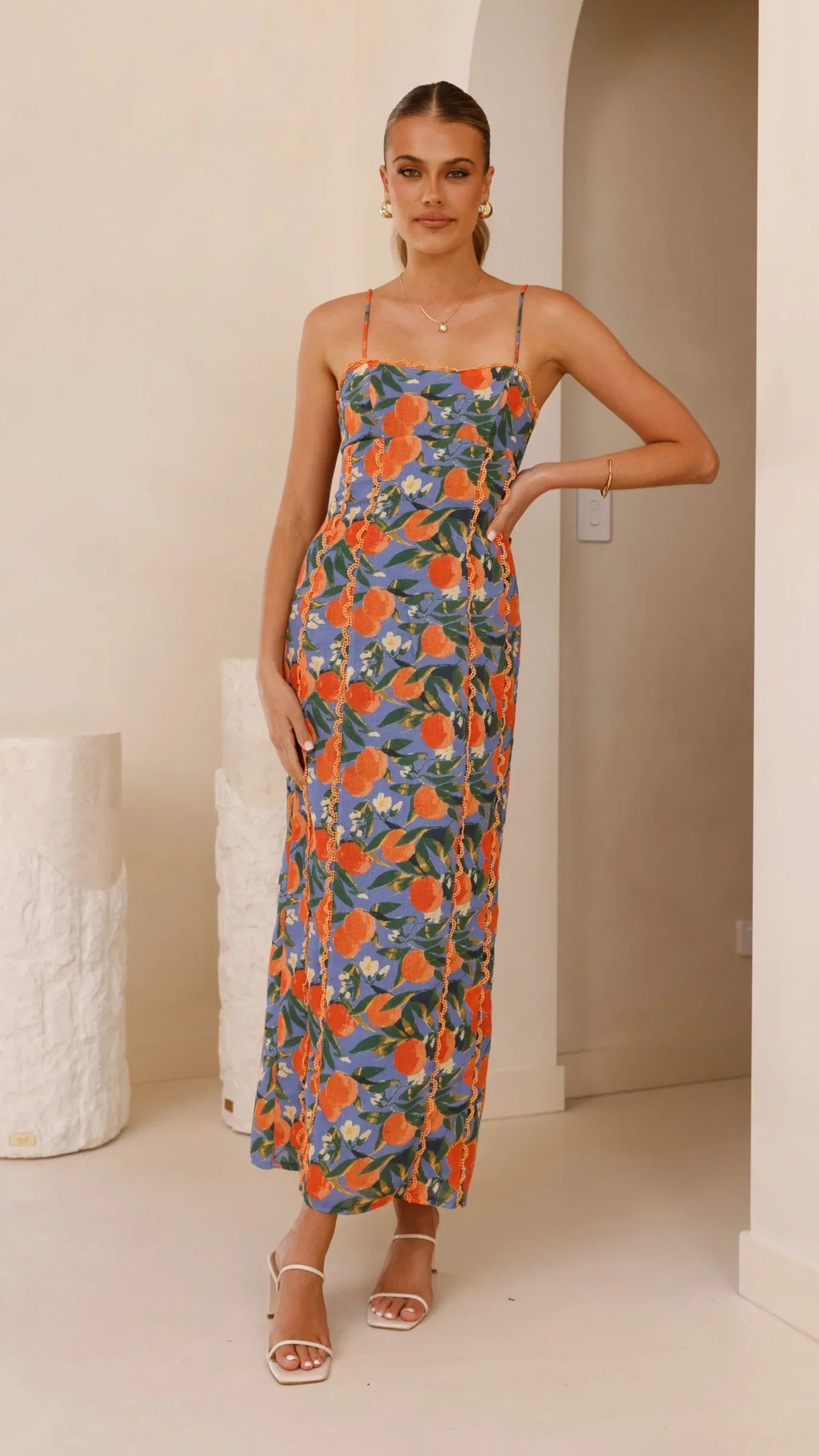 Carlia Midi Dress Orange Print
