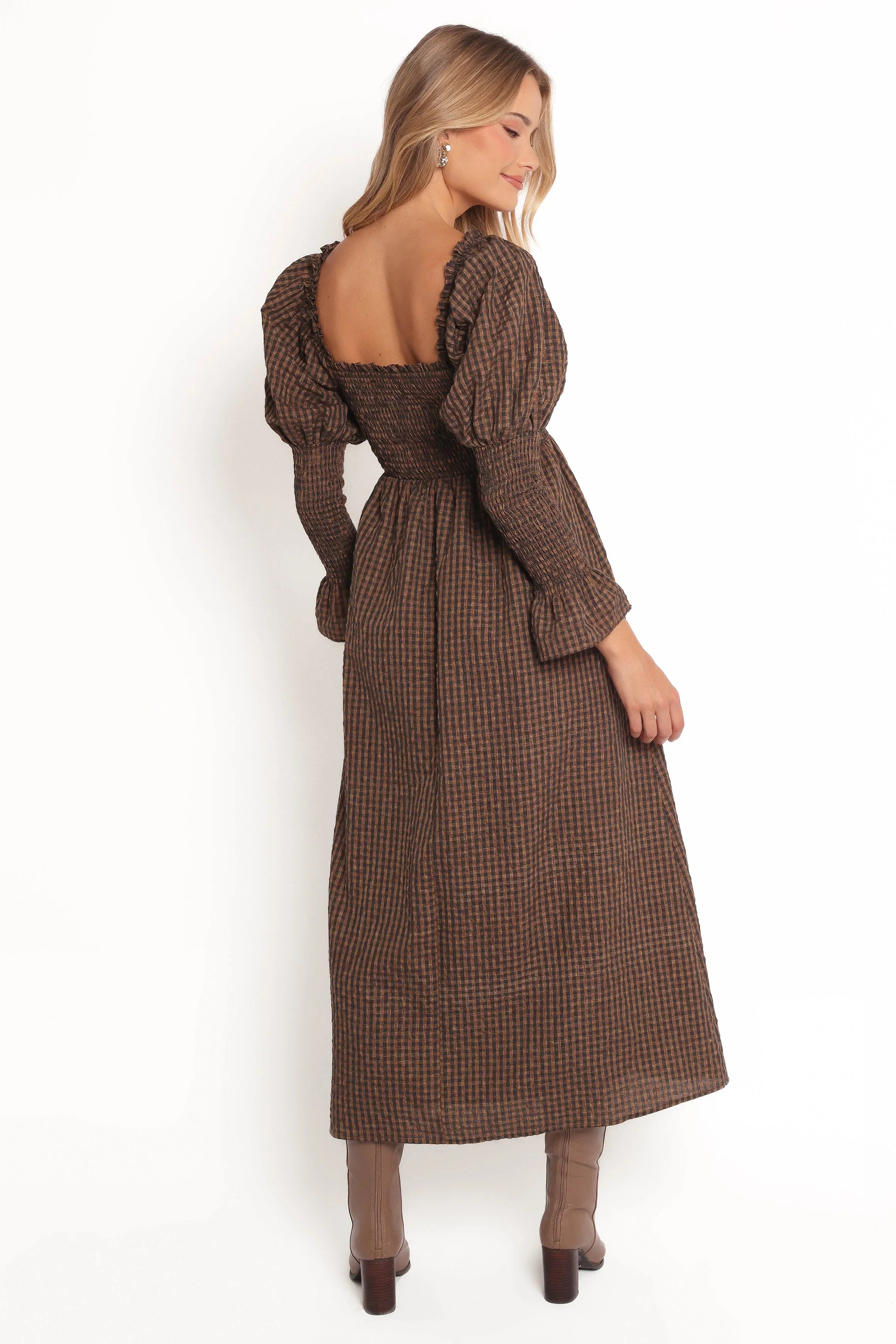 Cyrena Maxi Dress Brown Check