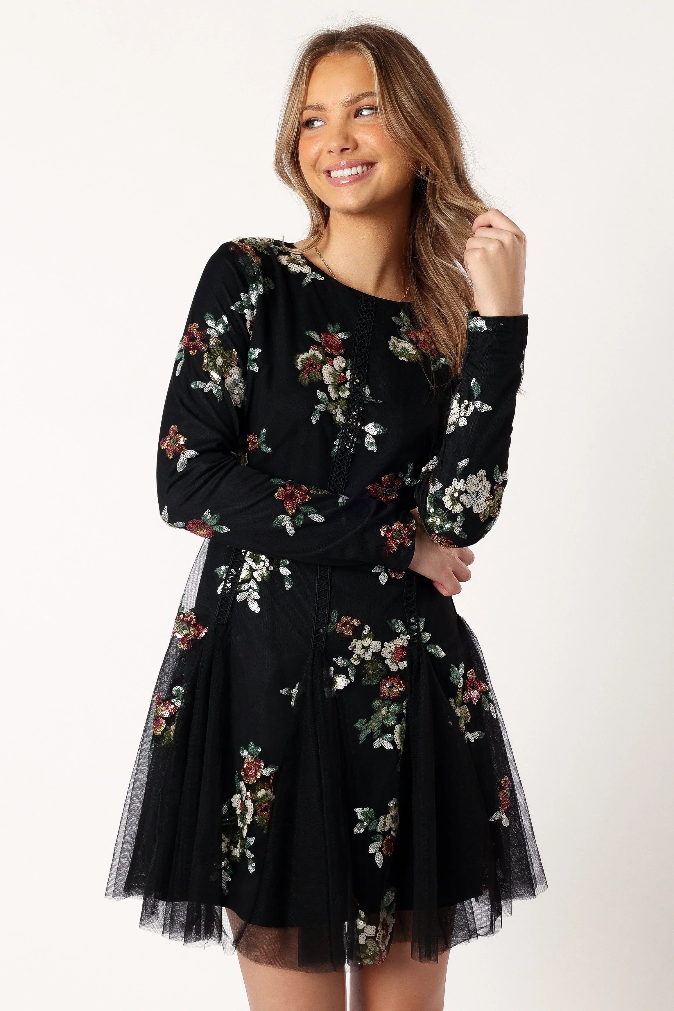 Woodsen Long Sleeve Mini Dress Black Floral